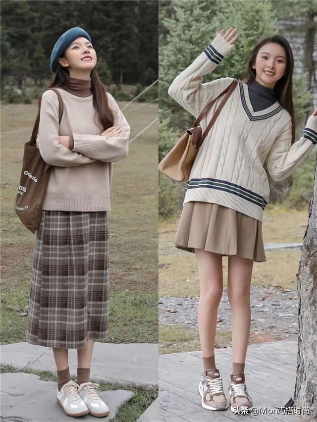 慵懒风毛衣半身长裙穿搭,气质长裙显瘦冬季内搭