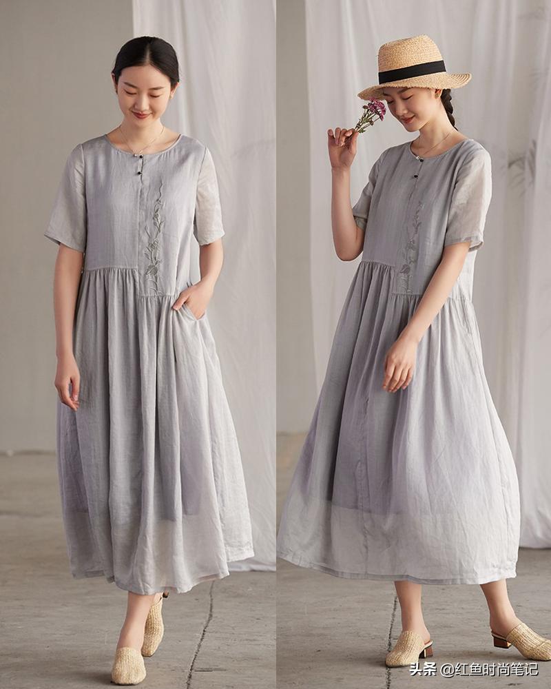 生活复杂才要穿得简单,这10套宽松舒服的棉麻风裙子,显气质
