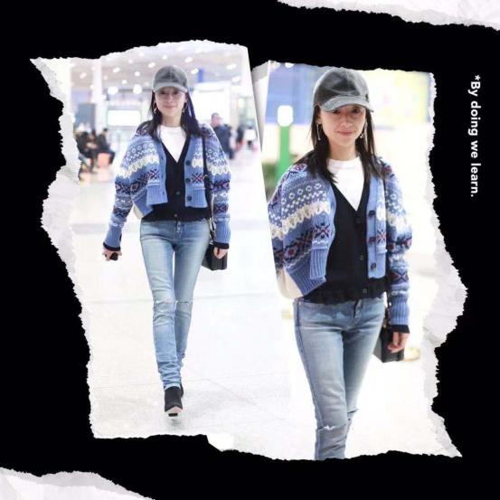 董洁皮毛一体外套,董洁蓝色光滑亮丽的外套