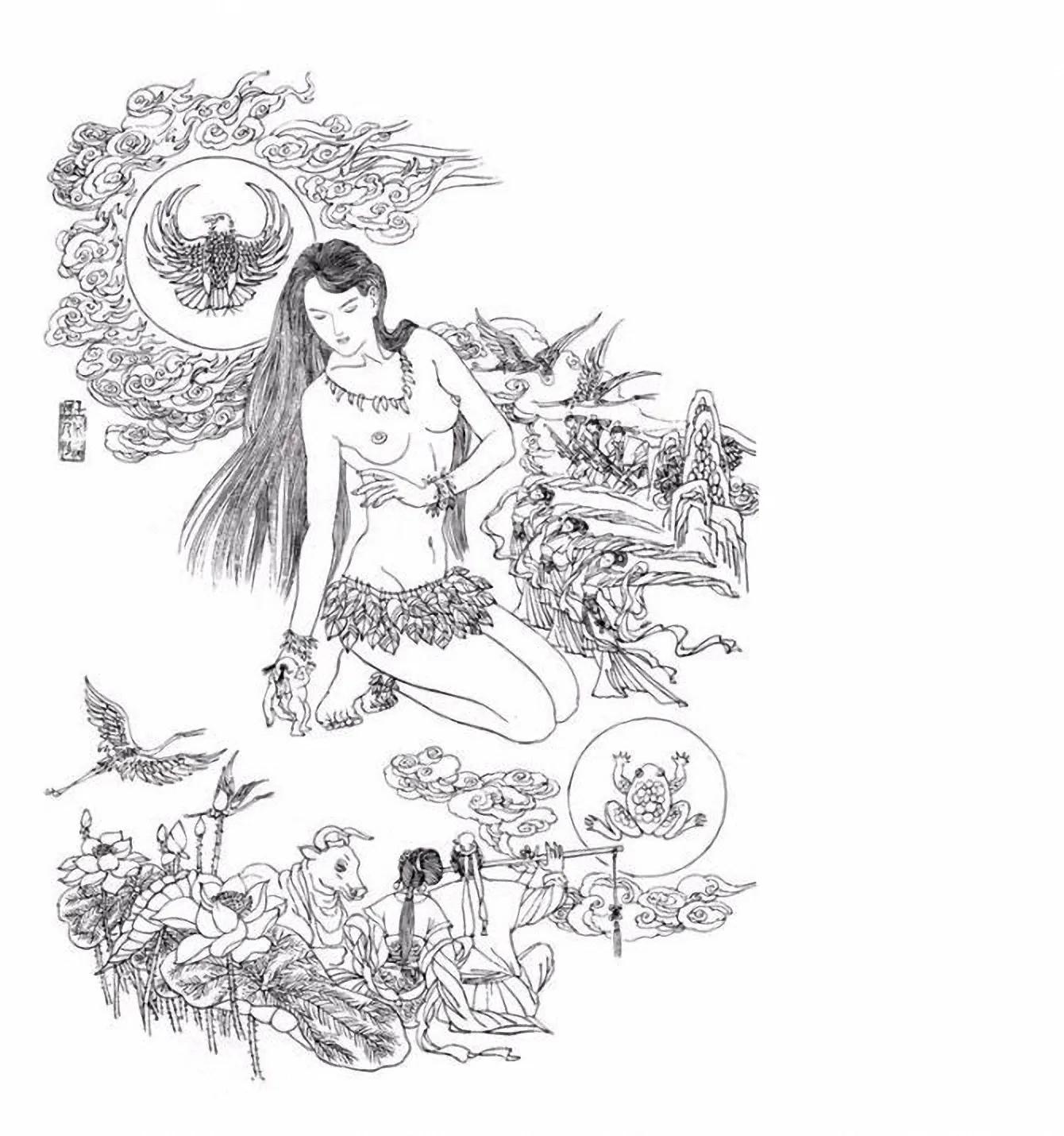 图谱神话人物工笔画白描,国画工笔人物白描图片大全大图