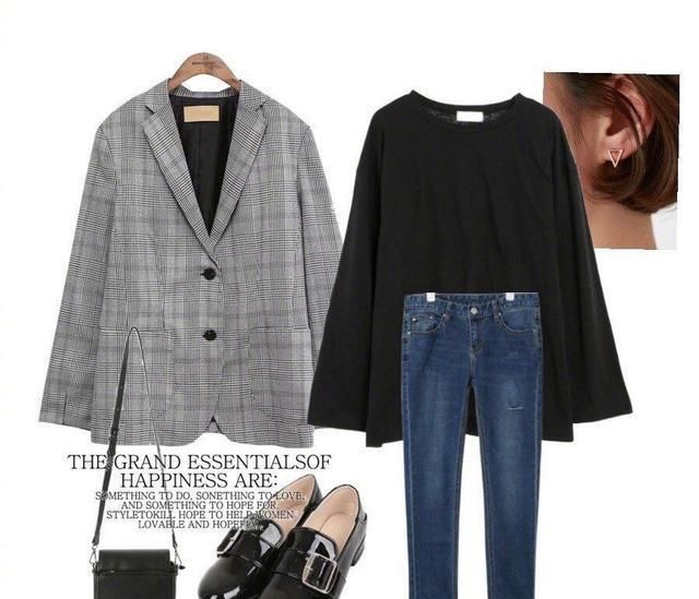 小格子西装xs,格子休闲小西装韩版穿搭