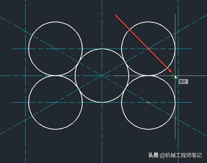 两条线怎么画内切圆cad,cad怎么在圆里画5个内切圆