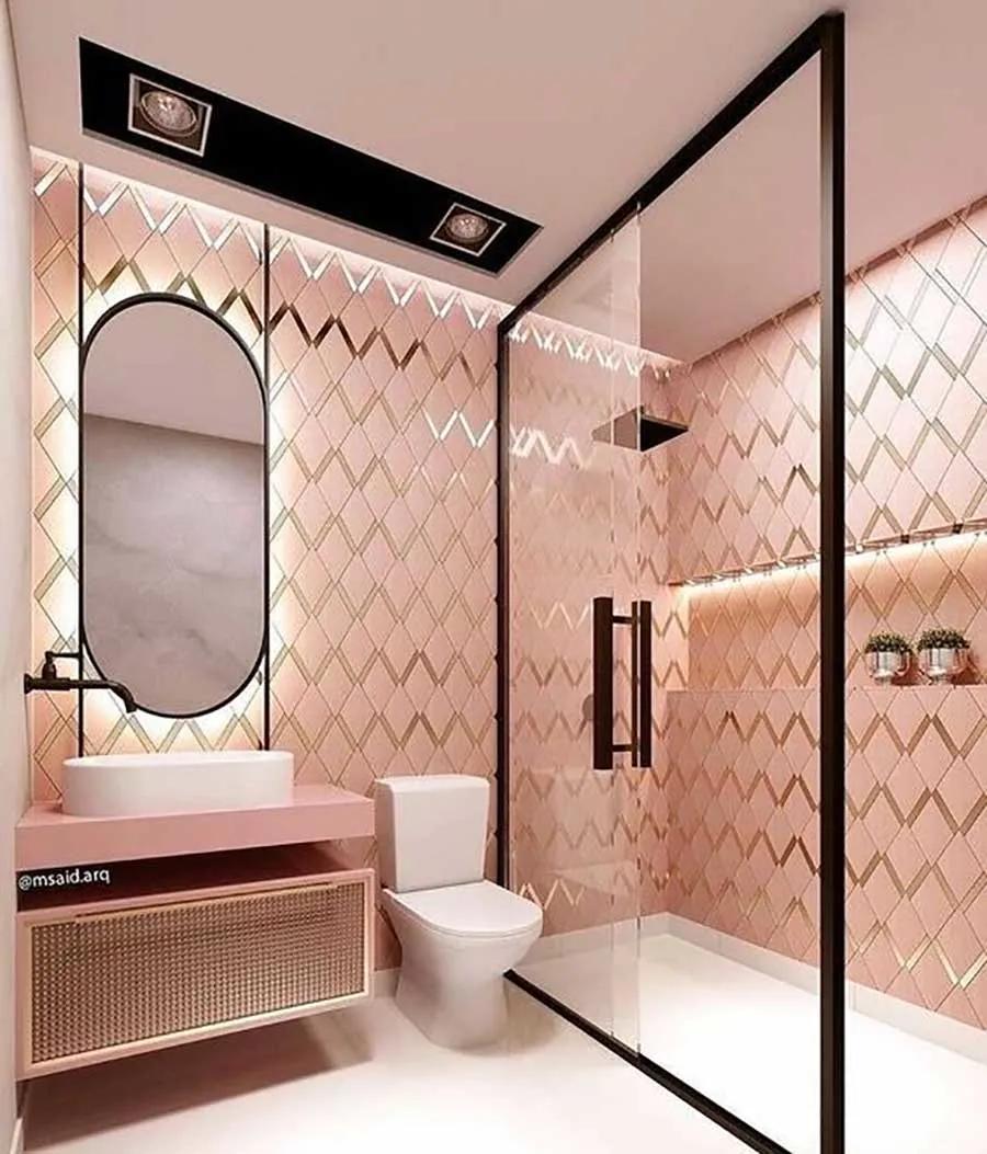 4平米卫生间瓷砖600*1200直贴效果,卫生间400*800深灰色瓷砖腰线效果