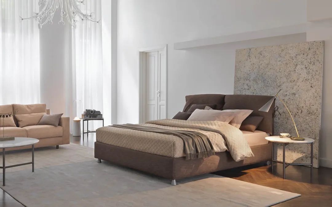 卧室床柜一体效果图,现代简约卧室家具全套