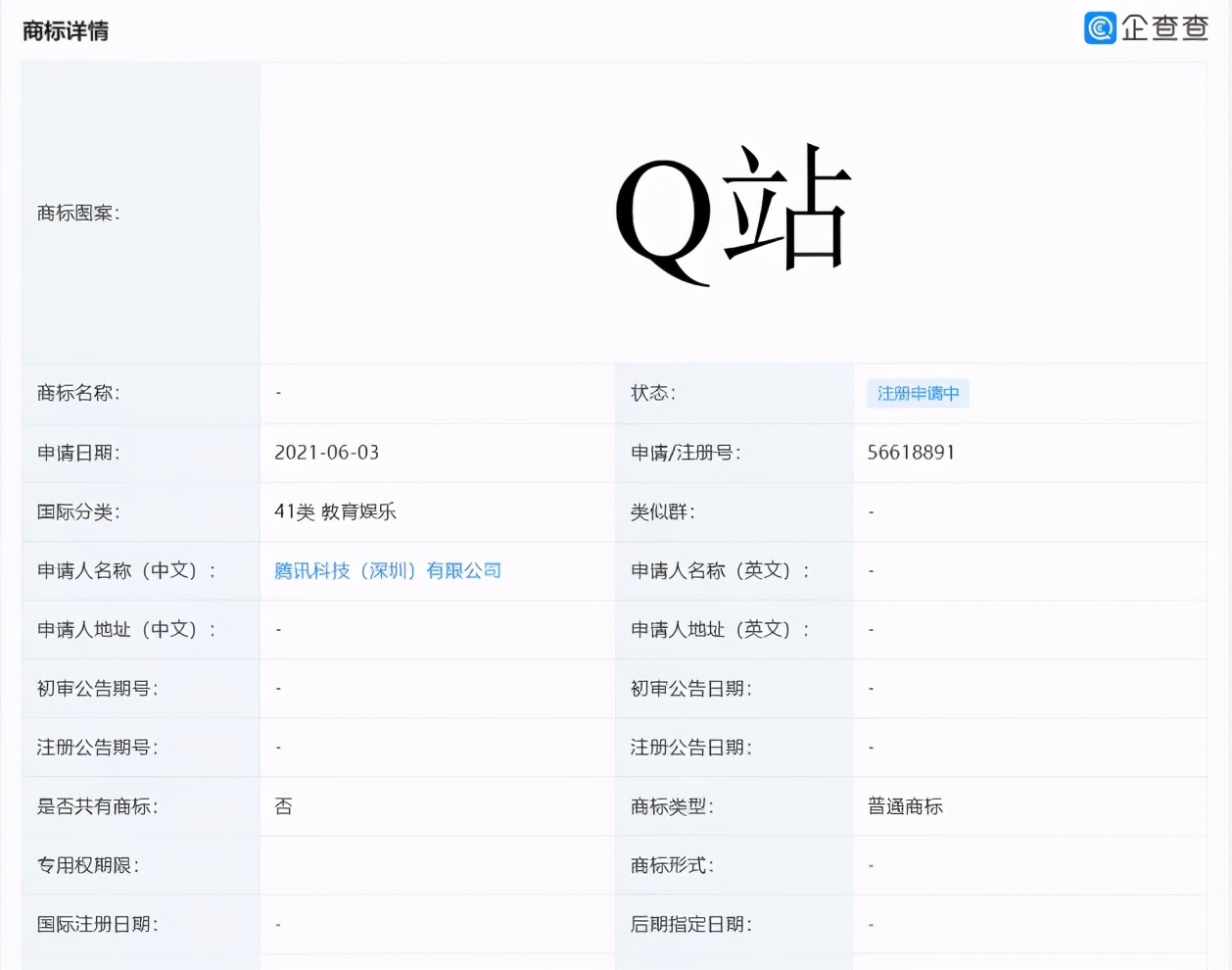 注册“Q站”商标，腾讯也喜欢二次元社区？