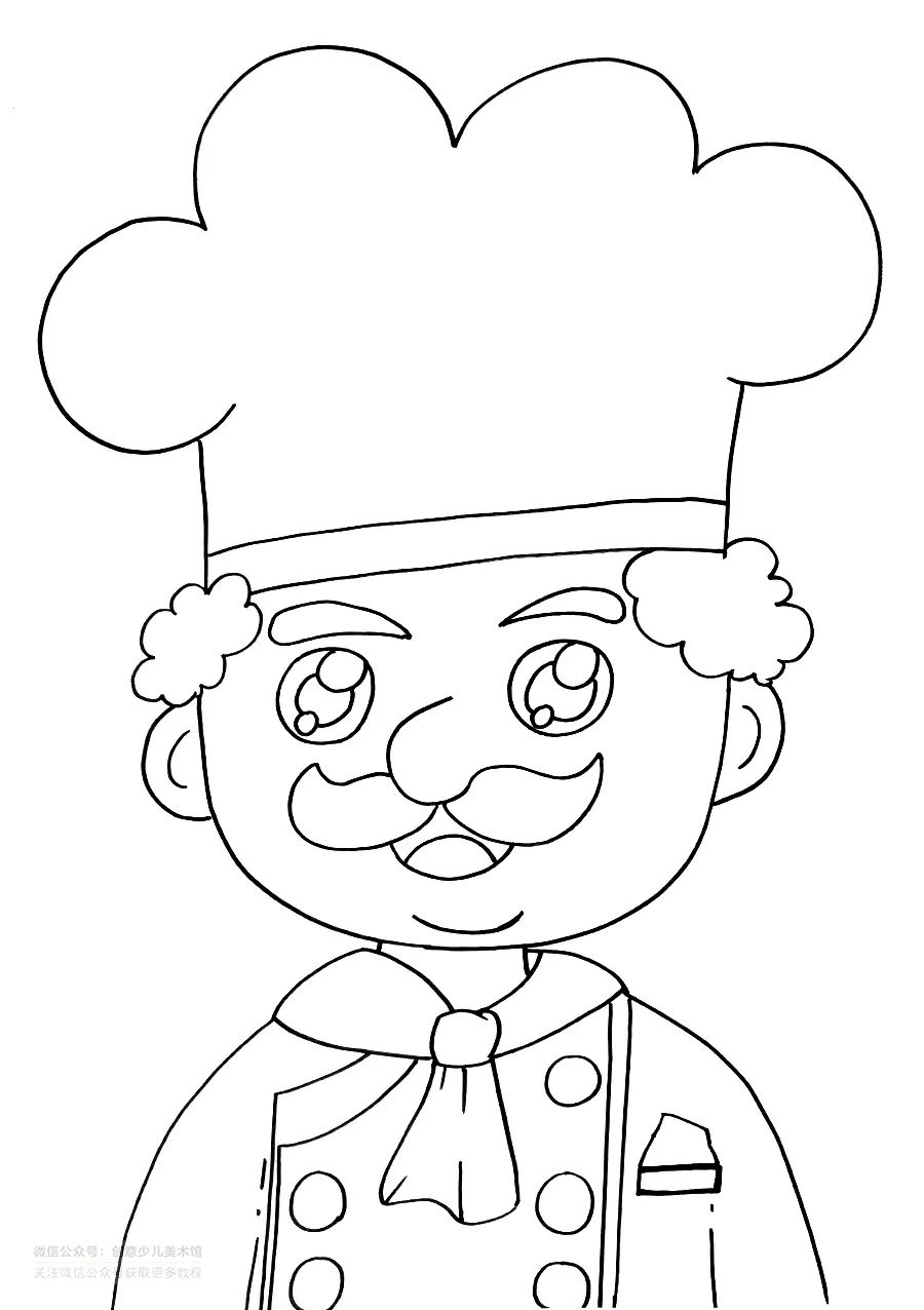 儿童画烹饪思维导图,动物厨师画法简笔画儿童画
