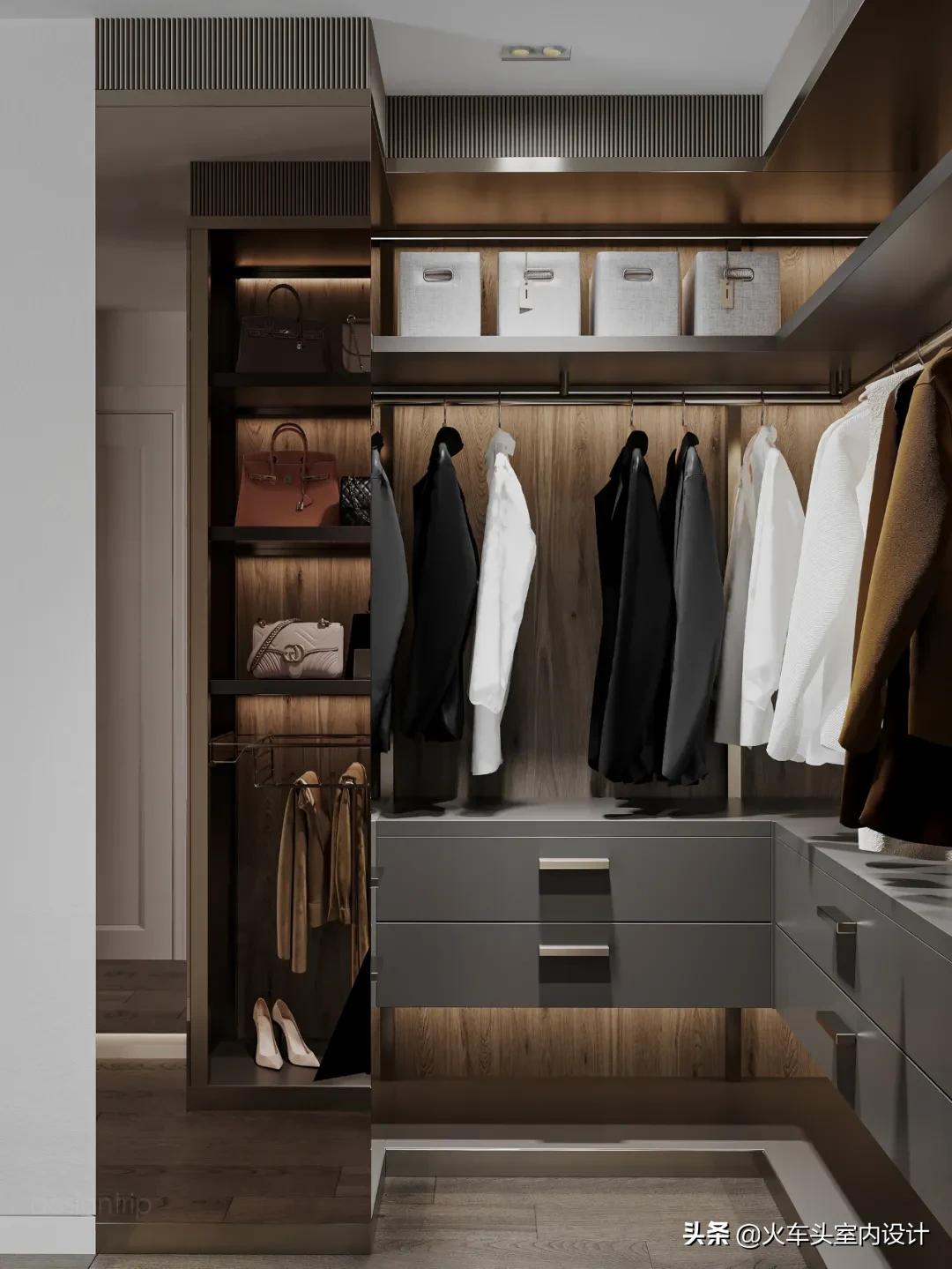 走入式衣帽间设计效果图轻奢风,轻奢简约大气衣帽间