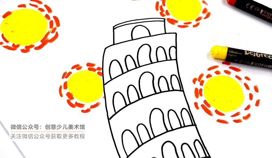 乐绘分享儿童绘画比萨斜塔,拯救比萨斜塔儿童画