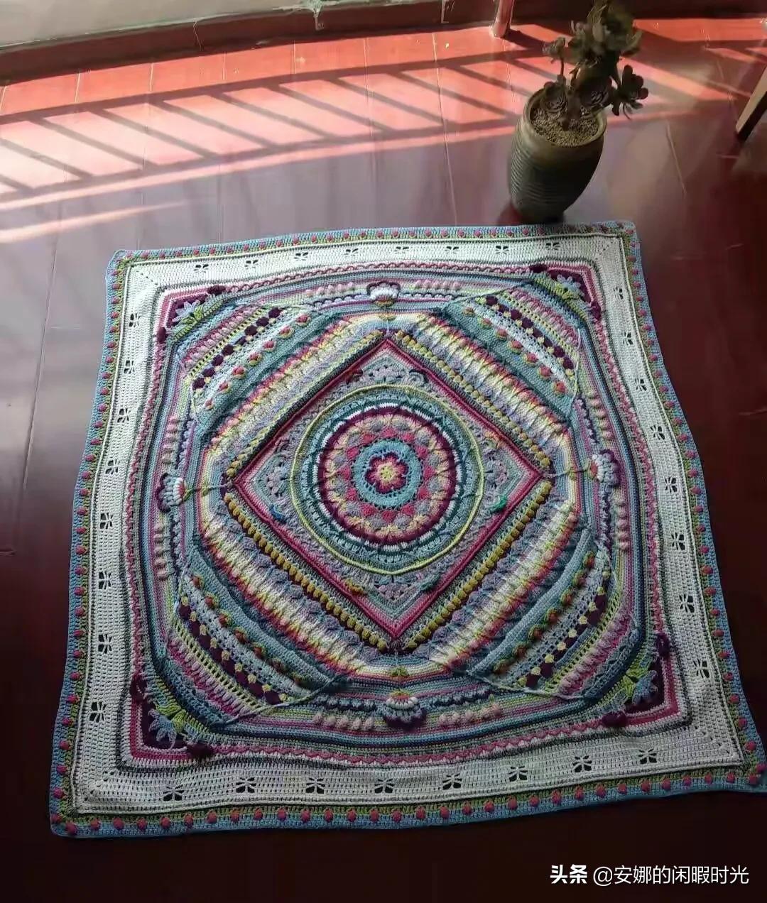 曼陀罗毯子编织教程,苏菲花园曼陀罗毯子钩法高清图解