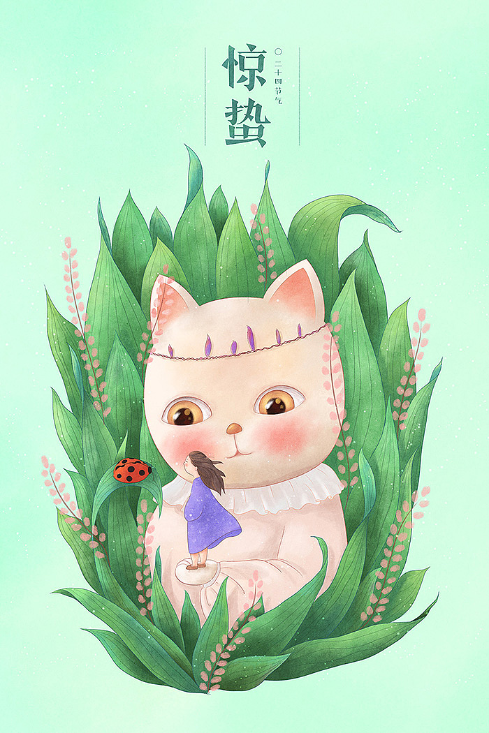 小清新唯美猫咪插画壁纸,猫咪卡通形象插画图片