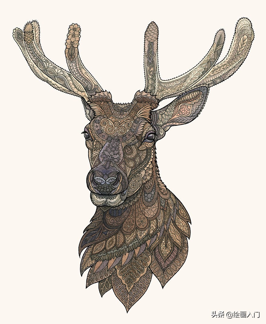 水彩画插画小图案动物,复古气息的几何图形插画