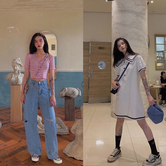 个子矮胖的t恤,小个子150穿搭博主牛仔裤子