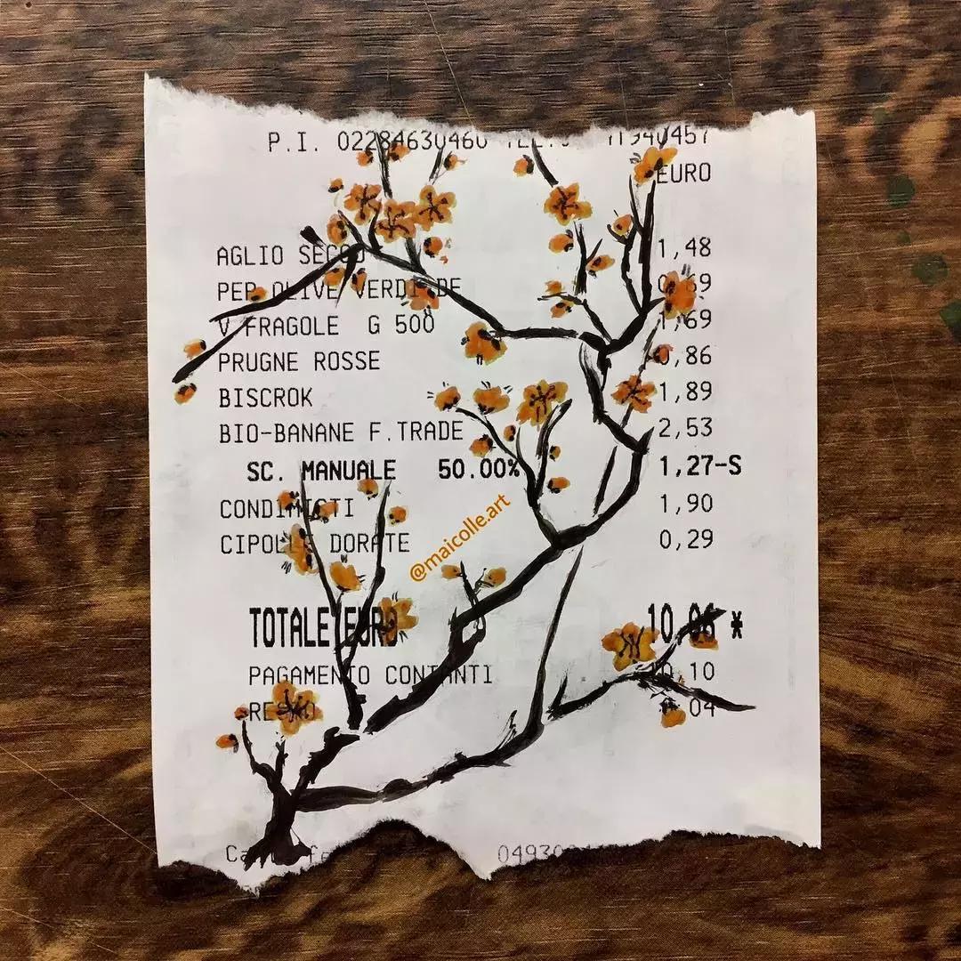 学渣购物小票画画,97年画画天才