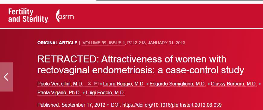 论证妇科疾病患者更有性魅力（身材更苗条，胸部更大）终于被撤稿