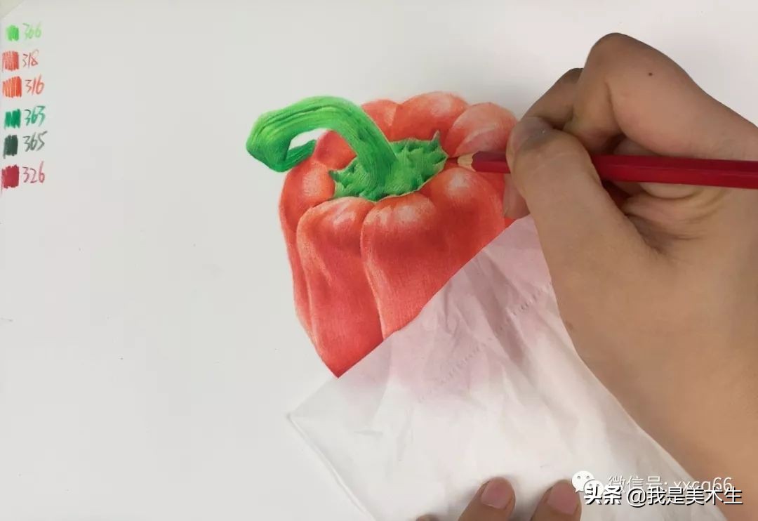 长青椒怎么画彩铅逼真,橘黄色青椒彩铅