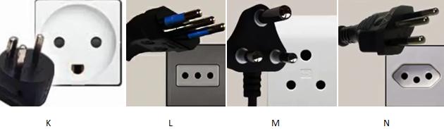 世界各家用的插头,各种类型的插头插座
