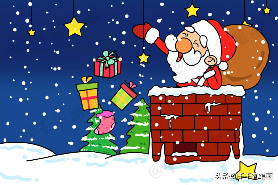 圣诞节简笔画场景圣诞老人,圣诞节黑板报简笔画圣诞老人