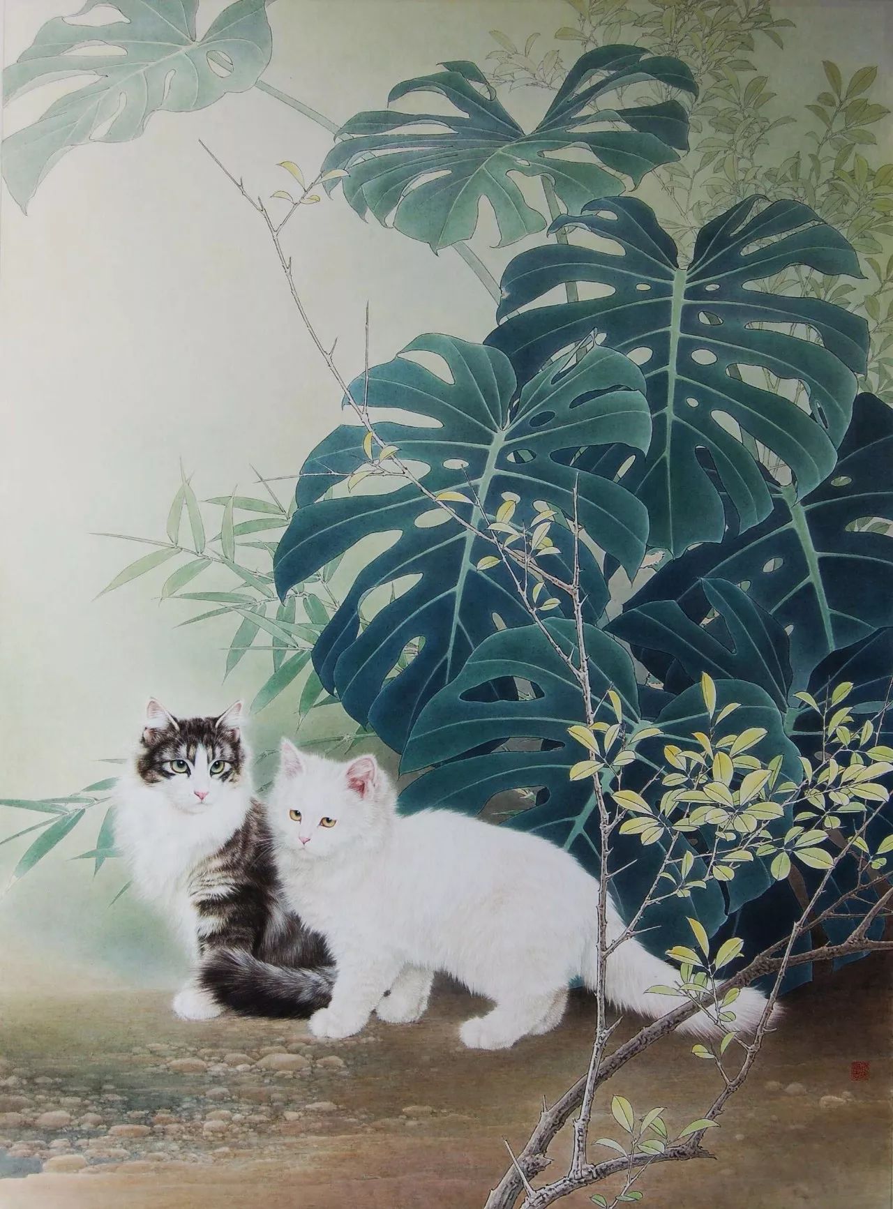 邢诚爱工笔猫画法,邢诚爱工笔画猫兔子高清大图