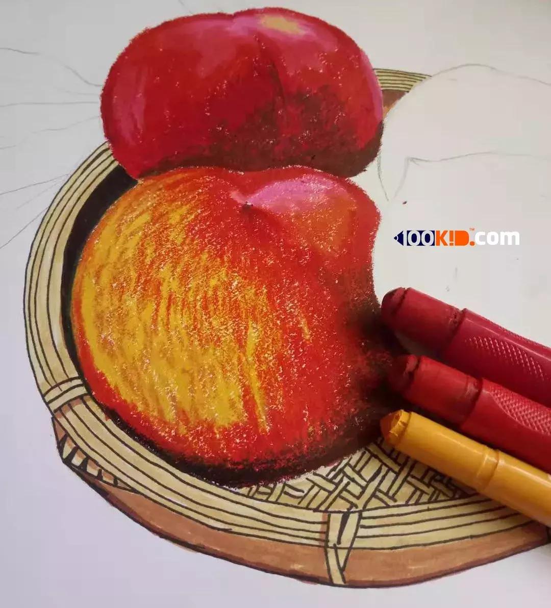 用油画棒画桃子教程,迷你桃子的油画棒教程