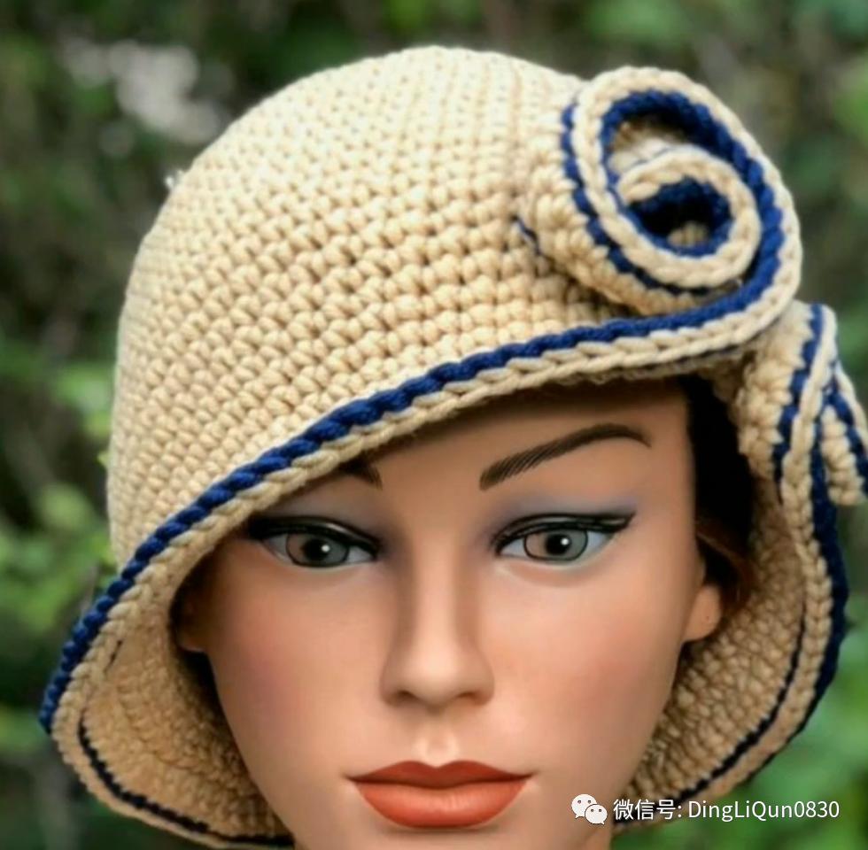 拼色帽子花样钩织教程冰丝线,双色线搭配的帽子钩织教程