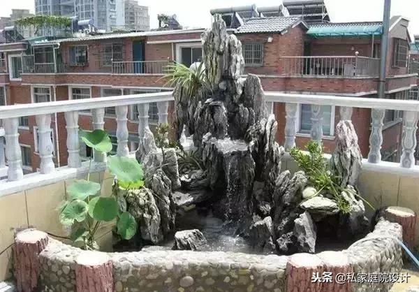 一米宽的阳台怎么设计鱼池假山,上海阳台流水假山鱼池景观设计