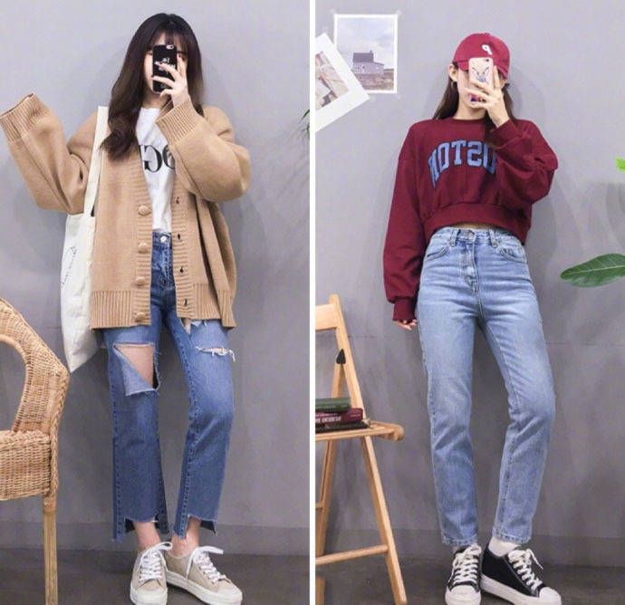 潮酷直筒牛仔裤怎么搭配,秋冬季节破洞牛仔裤怎么搭配