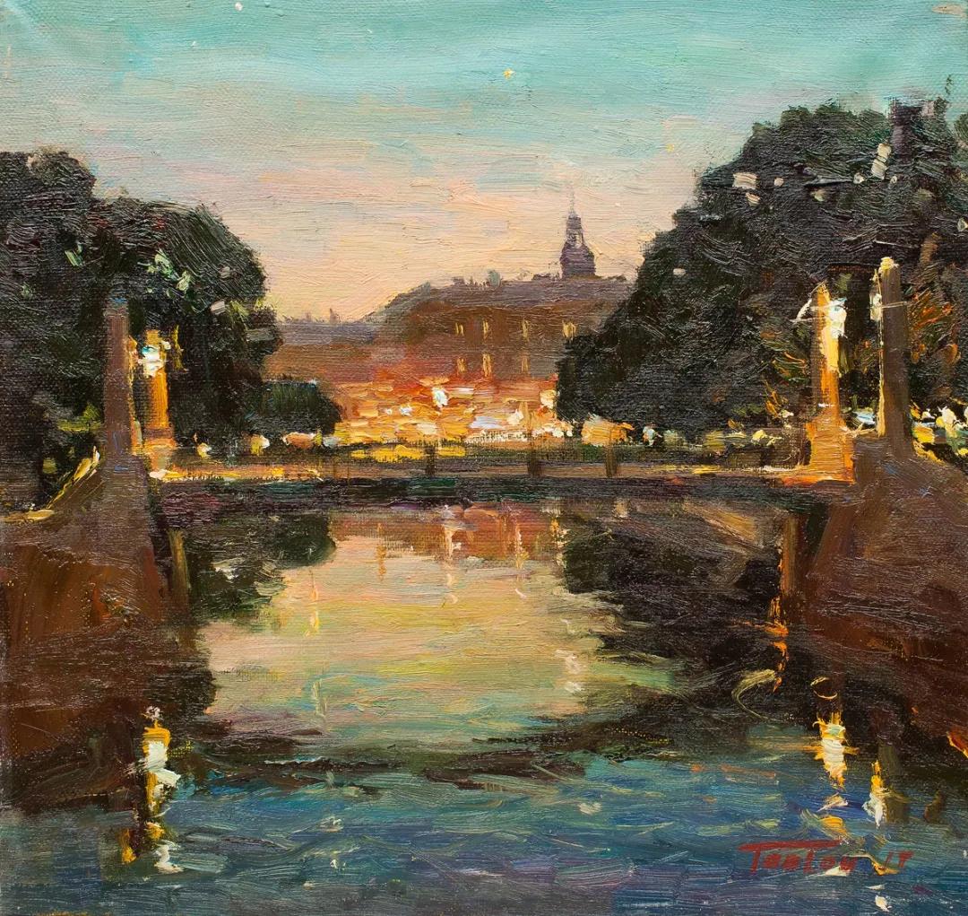 氛围感风景油画作品简单初学者,简单的小清新系油画