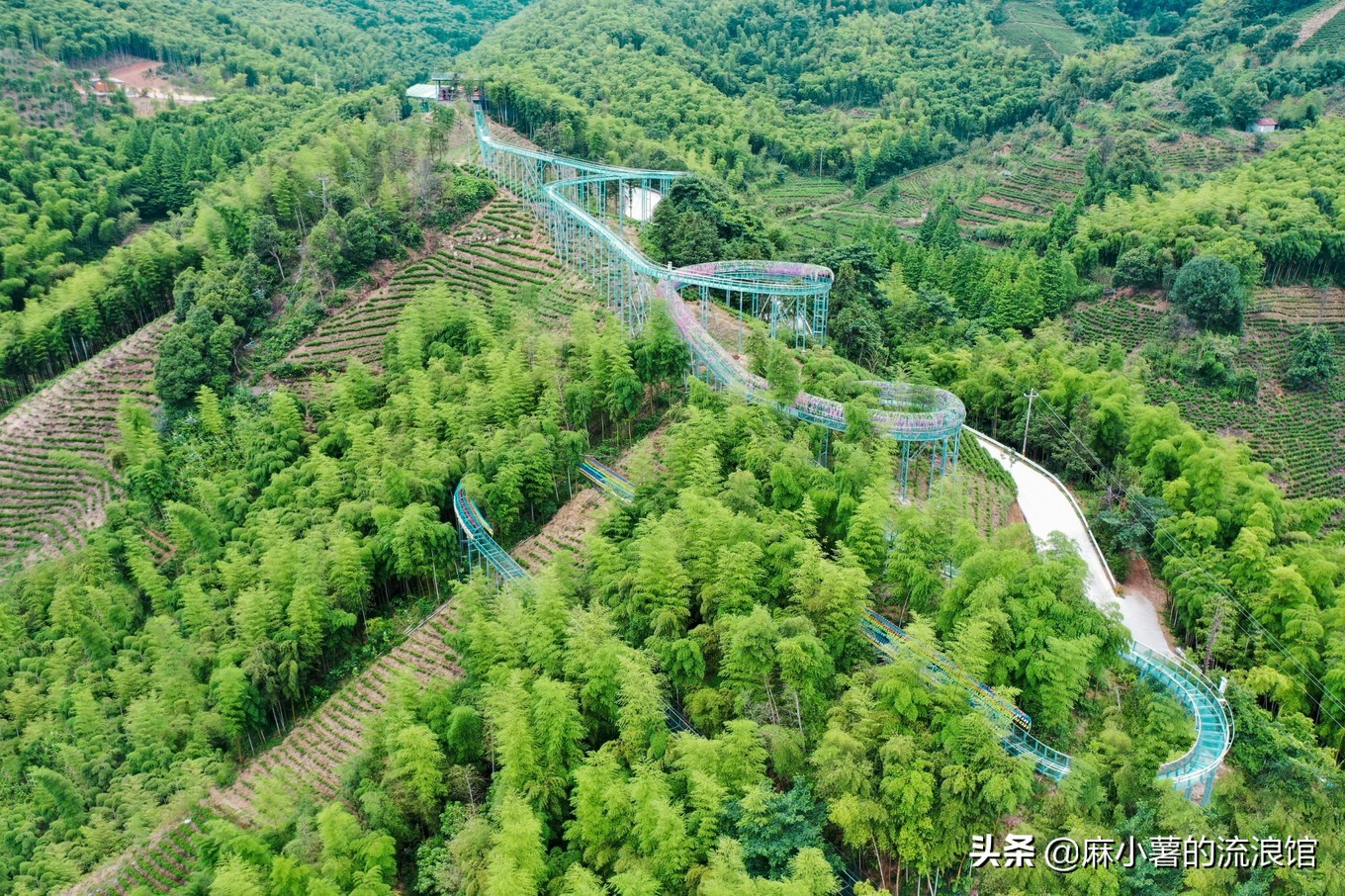 安吉有座国内最长的玻璃漂流滑道，藏在森林中，落差高达380米