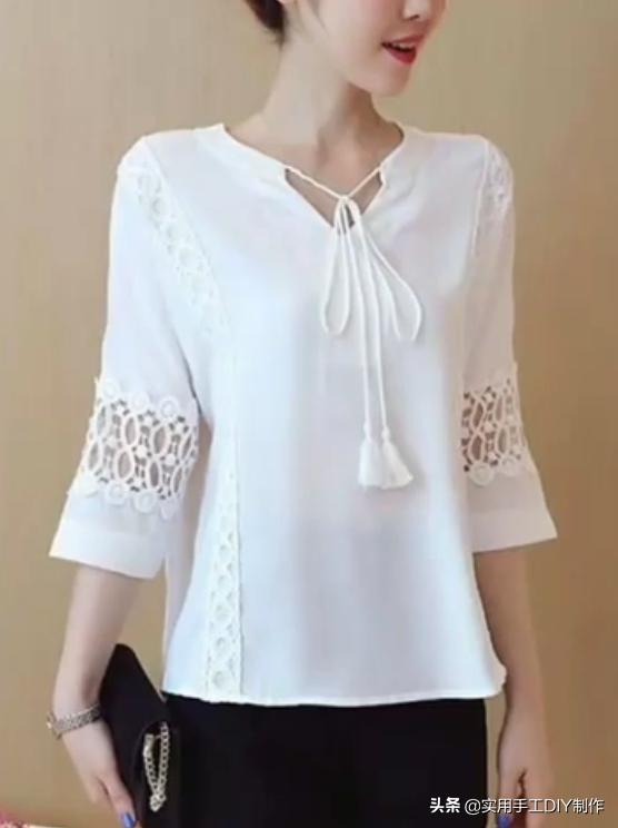 棉麻蕾丝边衬衫,布艺镂空衬衫