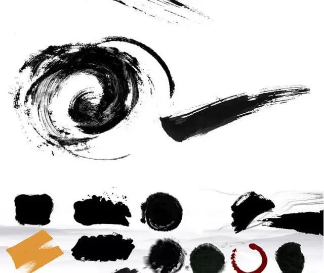 水墨笔刷免抠图,110款中国风水墨ps笔刷