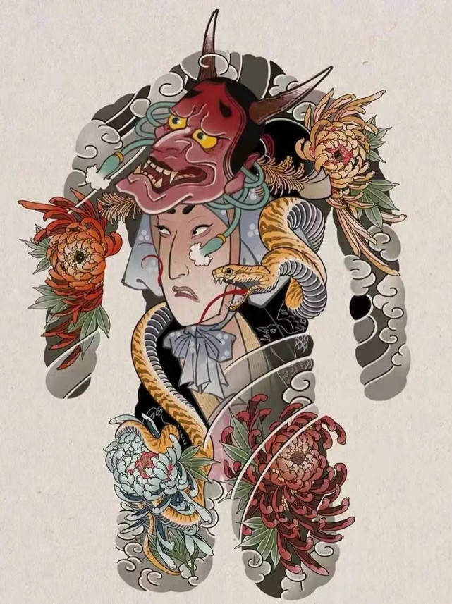 适合女生纹的大满背通体手稿,日式通体满背龙手稿