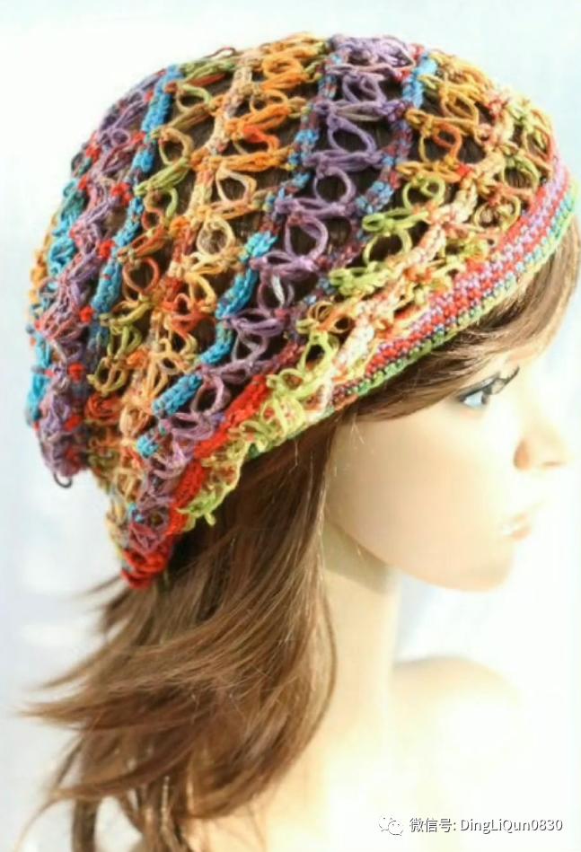 拼色帽子花样钩织教程冰丝线,双色线搭配的帽子钩织教程