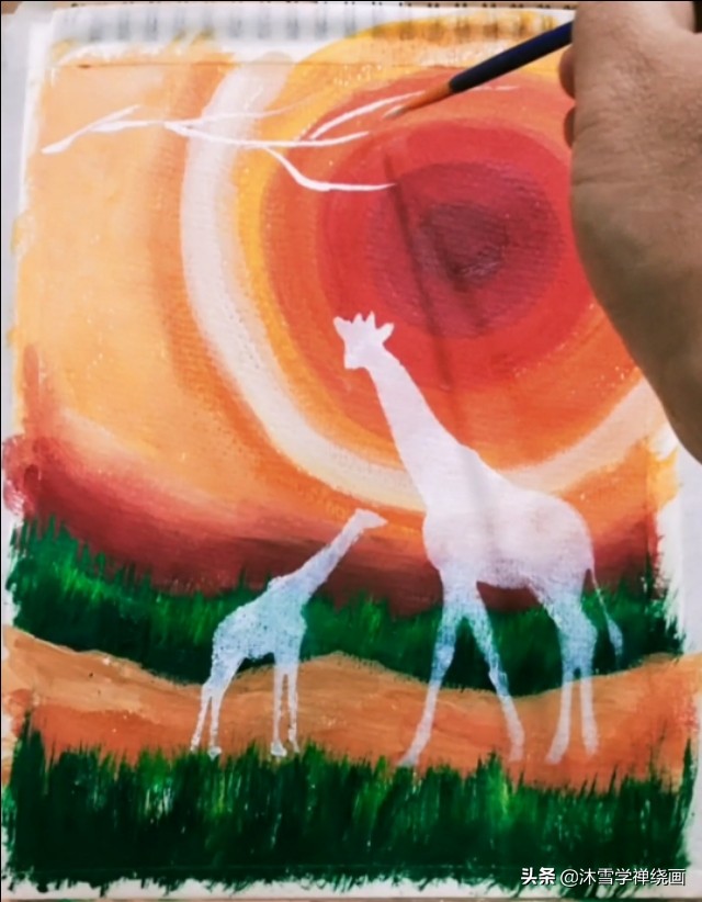 用马克笔画长颈鹿简单的画,初学者丙烯画教程长颈鹿