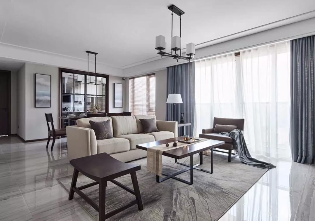 摩卡灰地砖客厅效果图,灰咖色客厅地砖装饰效果