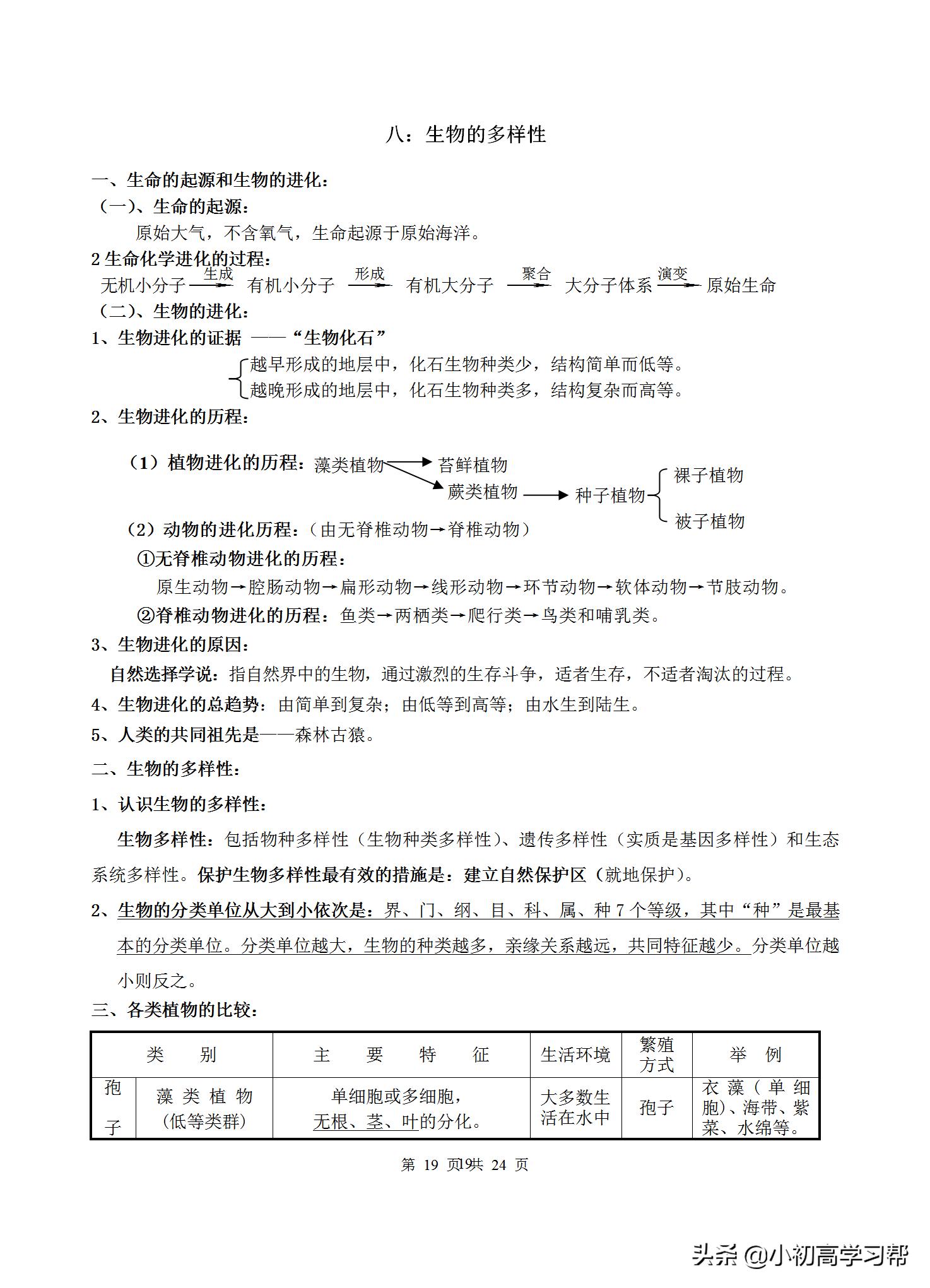 中考生物复习资料大全免费,2022中考生物必考知识点总结