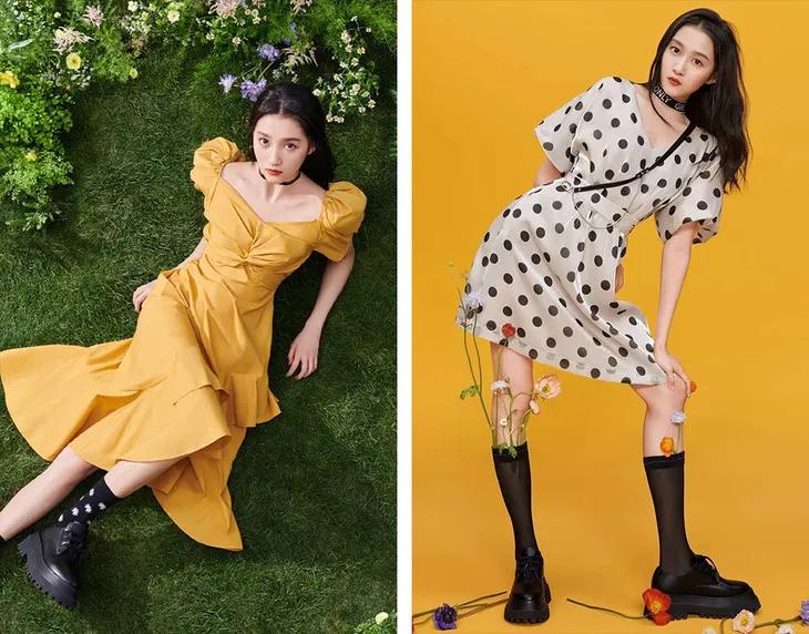 关晓彤同款only紫色小熊羽绒服,only关晓彤同款针织连衣裙