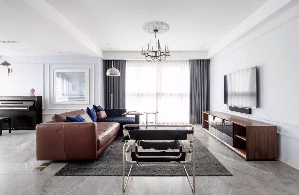 客厅地砖颜色怎么选现代简约款,冠珠摩卡灰地砖客厅效果图