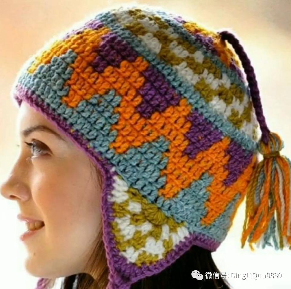 拼色帽子花样钩织教程冰丝线,双色线搭配的帽子钩织教程