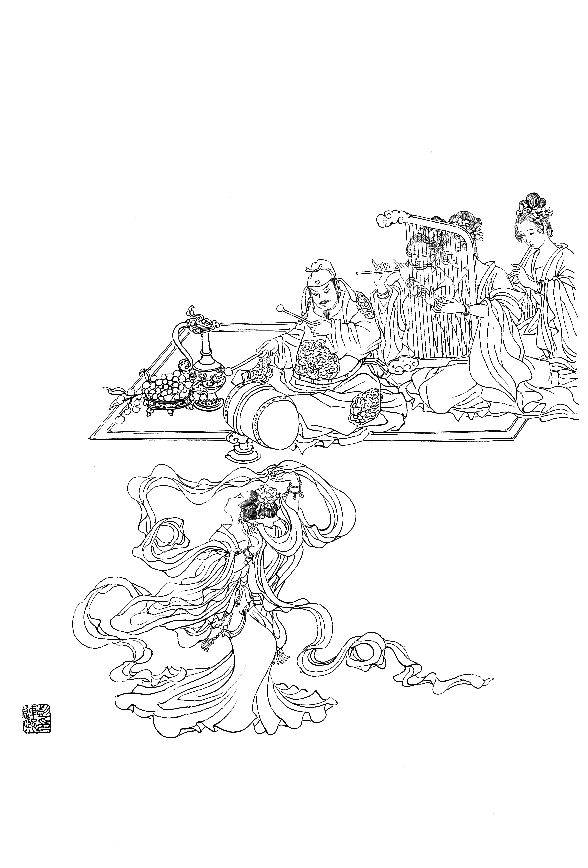 彭连熙工笔白描人物作品,工笔戏曲净角人物白描底稿