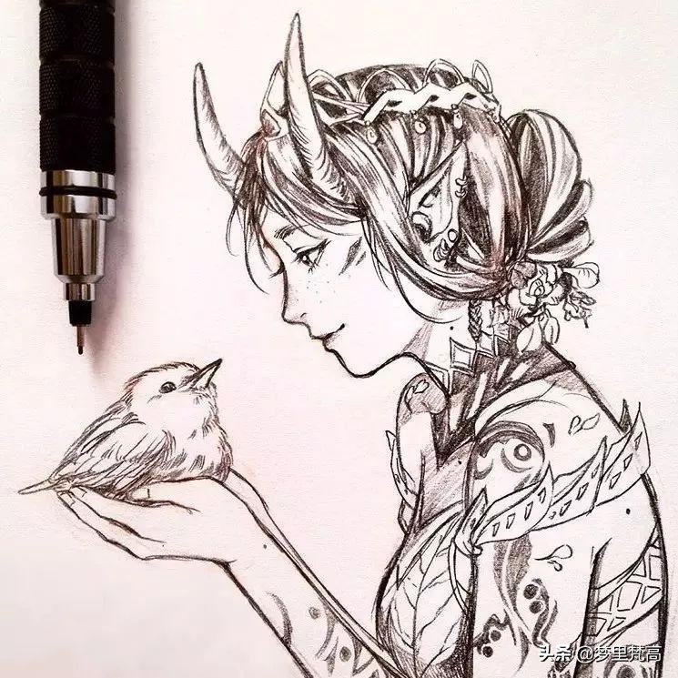 铅笔画素描动漫,铅笔画的动漫素描少女