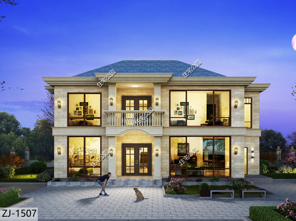 免费分享1000款自建房布局图,三层半现代别墅带落地窗设计图