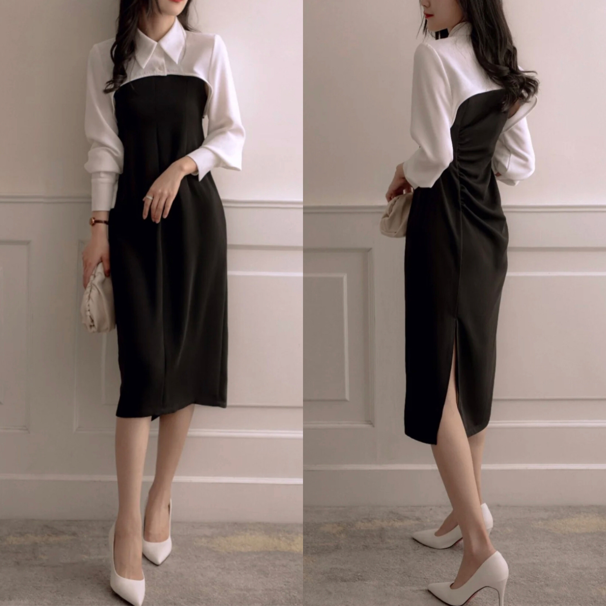 春秋气质连衣裙搭配高跟鞋,连衣裙中长款搭配高跟鞋