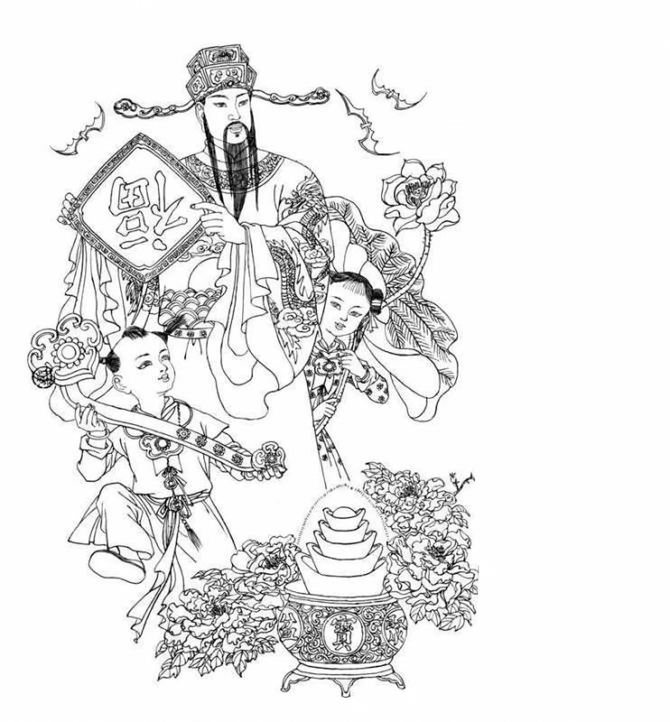 图谱神话人物工笔画白描,国画工笔人物白描图片大全大图