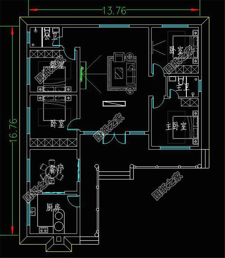 7字型一层别墅,16米x7米一层别墅