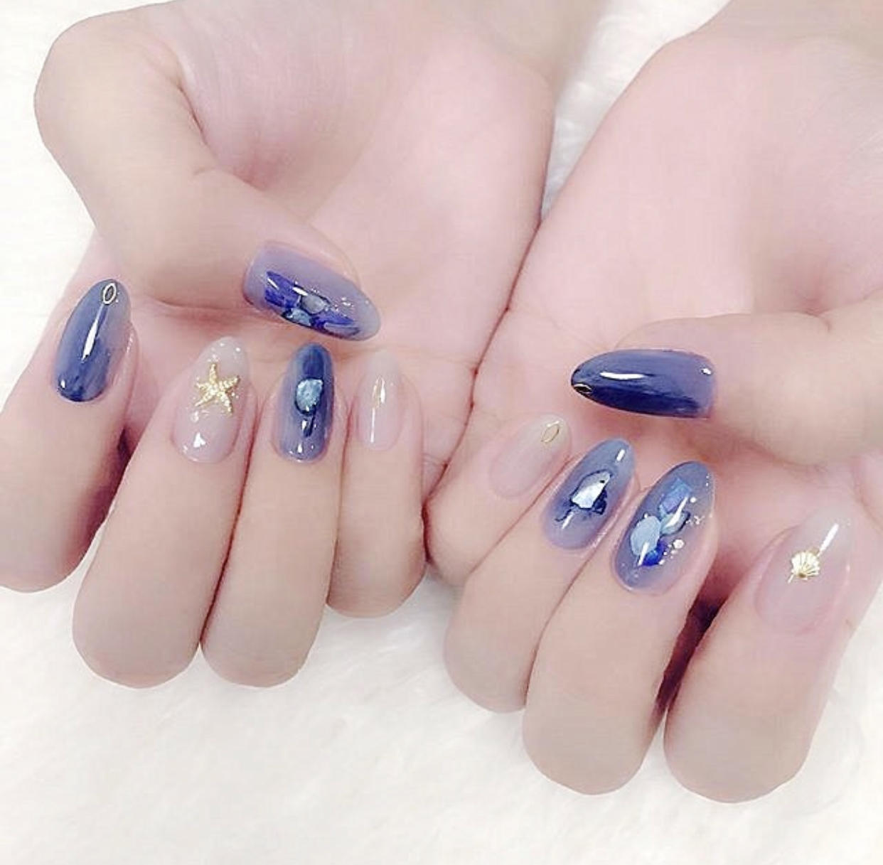 美甲款式推荐晕染美甲,渐变晕染金箔贝壳珍珠美甲黑白