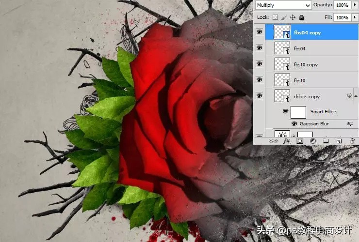 ps怎么把玫瑰变成金黄色,ps蝴蝶和鲜花合成