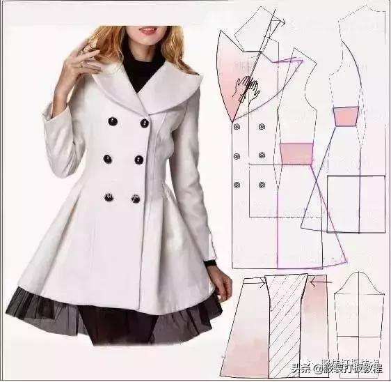 披肩连衣裙裁剪图纸教程,插肩袖浴袍风大衣裁剪