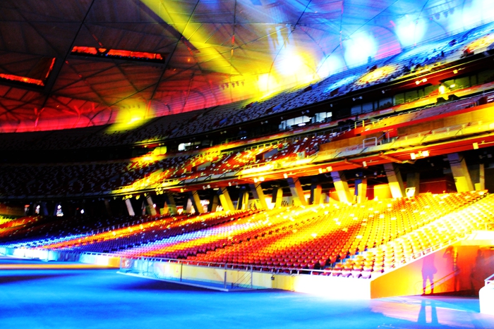 国家奥体中心灯光秀,鸟巢朝阳灯光节