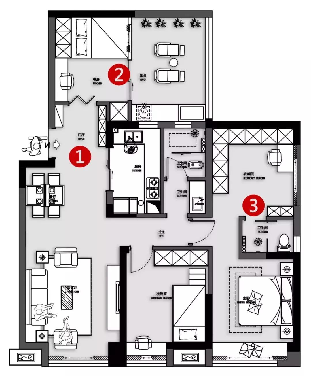 120平带露台三室两厅两卫一厨,92平米三室两厅二卫带大露台