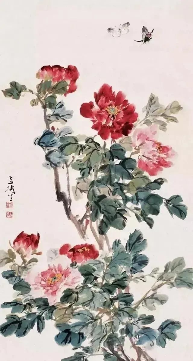 王雪涛牡丹画法教学书,王雪涛四尺写意横幅牡丹画